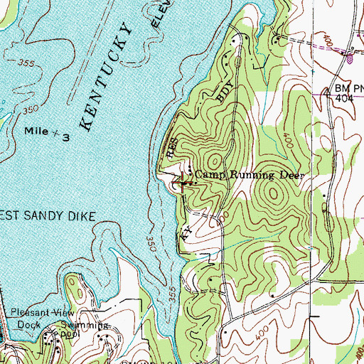 Topographic Map of Camp Running Deer, TN