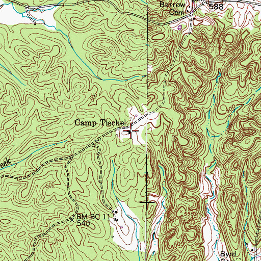 Topographic Map of Camp Tischel, TN