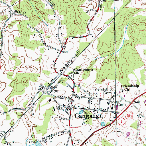 Topographic Map of Campaign Church, TN
