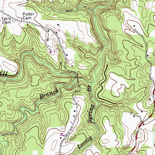 Topographic Map of Campbell Branch, TN