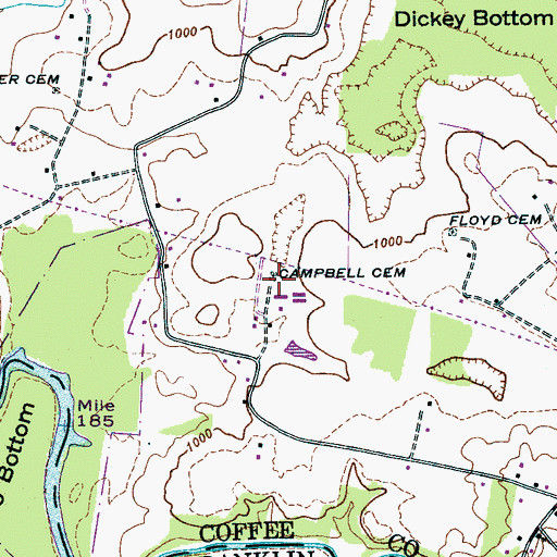 Topographic Map of Campbell Cemetery, TN