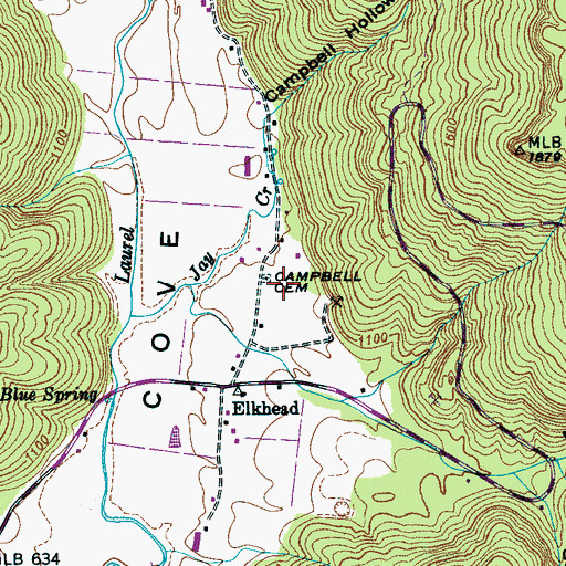 Topographic Map of Campbell Cemetery, TN