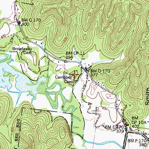 Topographic Map of Campbell Cemetery, TN