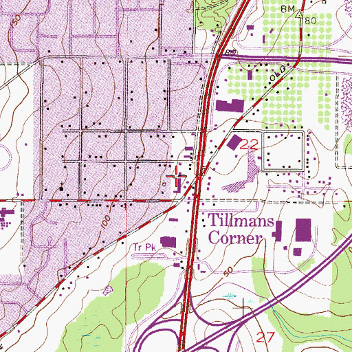 Topographic Map of Tillmans Corner, AL