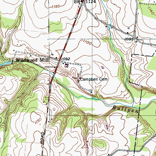 Topographic Map of Campbell Cemetery, TN