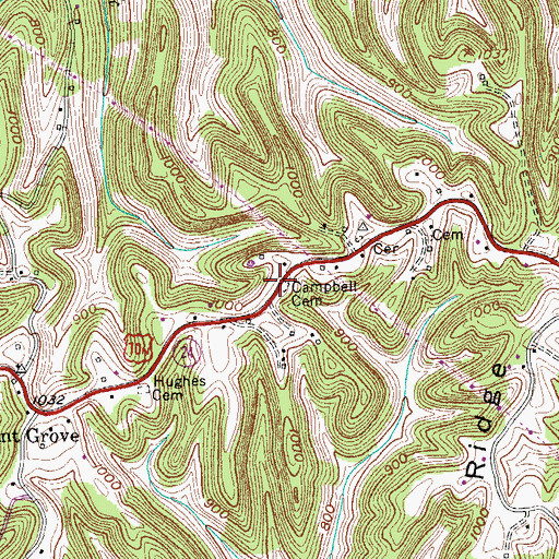 Topographic Map of Campbell Cemetery, TN