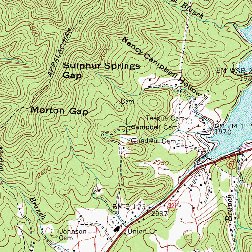 Topographic Map of Campbell Cemetery, TN