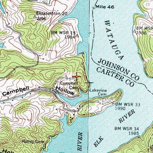 Topographic Map of Campbell Cemetery, TN