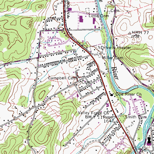 Topographic Map of Campbell Cemetery, TN