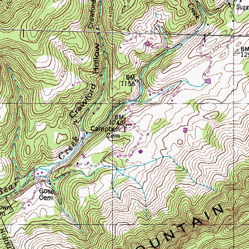 Topographic Map of Campbell Cemetery, TN
