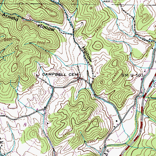 Topographic Map of Campbell Cemetery, TN