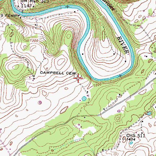 Topographic Map of Campbell Cemetery, TN