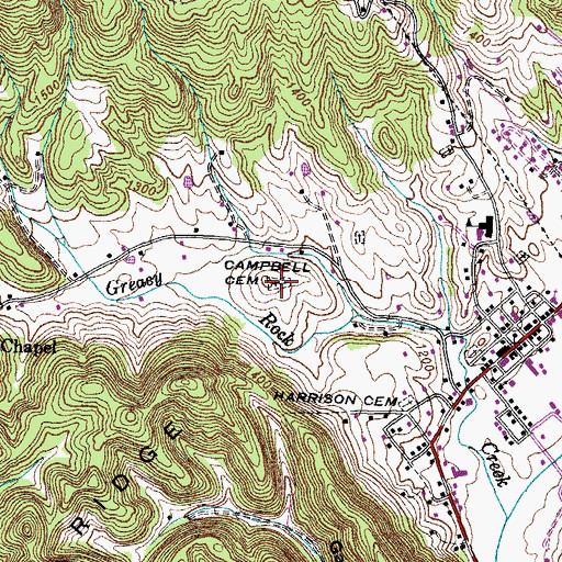Topographic Map of Campbell Cemetery, TN