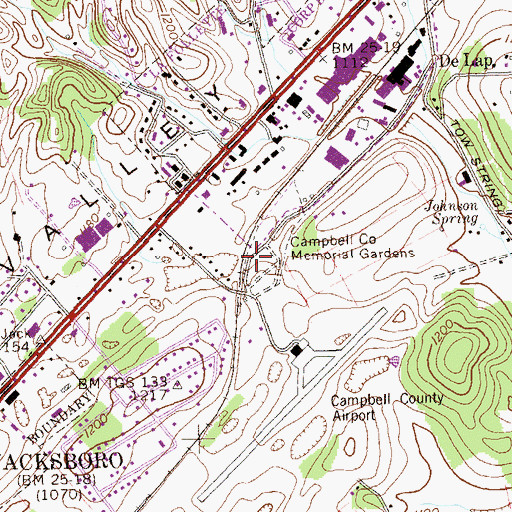 Topographic Map of Campbell County Memorial Gardens, TN