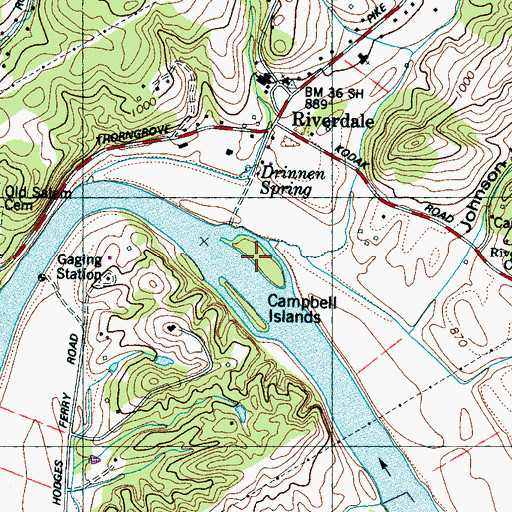 Topographic Map of Campbell Islands, TN