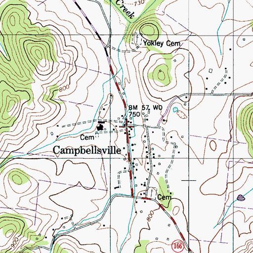 Topographic Map of Campbellsville, TN