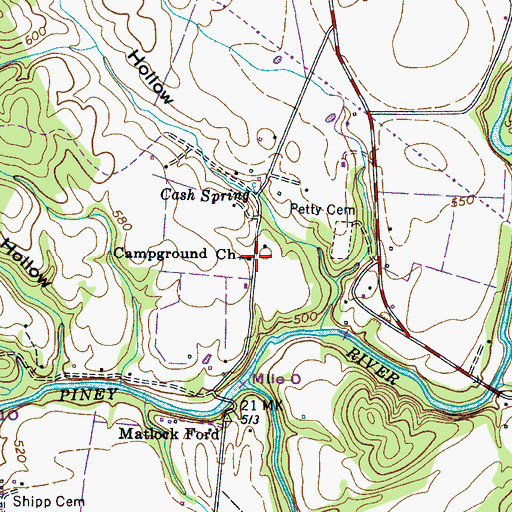 Topographic Map of Campground Church, TN