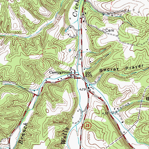 Topographic Map of Campground Church, TN