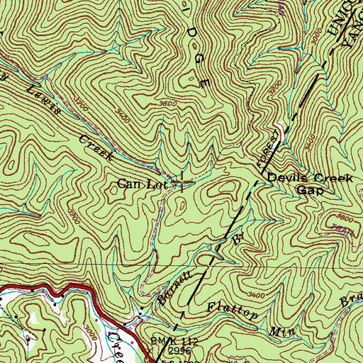 Topographic Map of Can Lot, TN