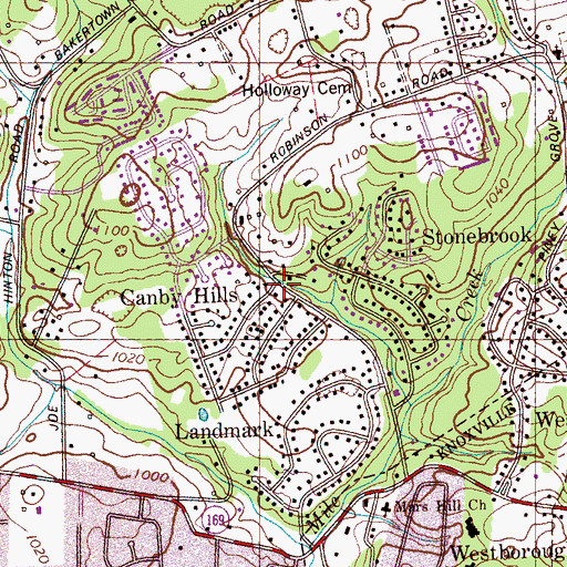 Topographic Map of Canby Hills, TN