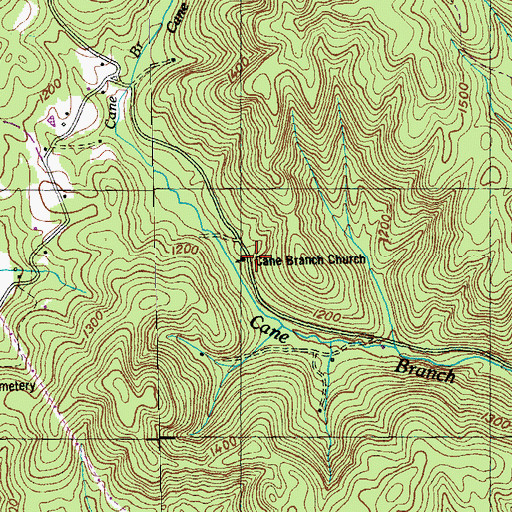 Topographic Map of Cane Branch Church, TN