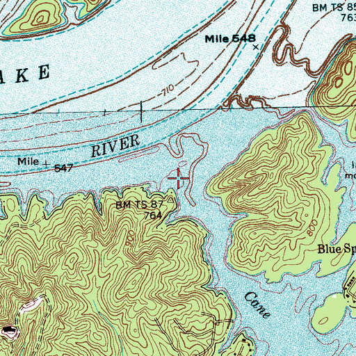 Topographic Map of Cane Creek, TN