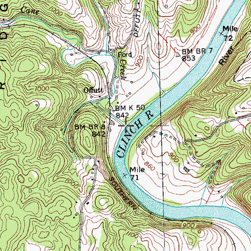Topographic Map of Cane Creek, TN