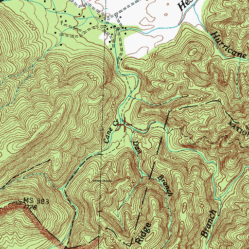 Topographic Map of Cane Creek, TN