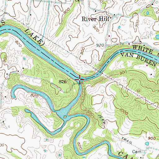 Topographic Map of Cane Creek, TN