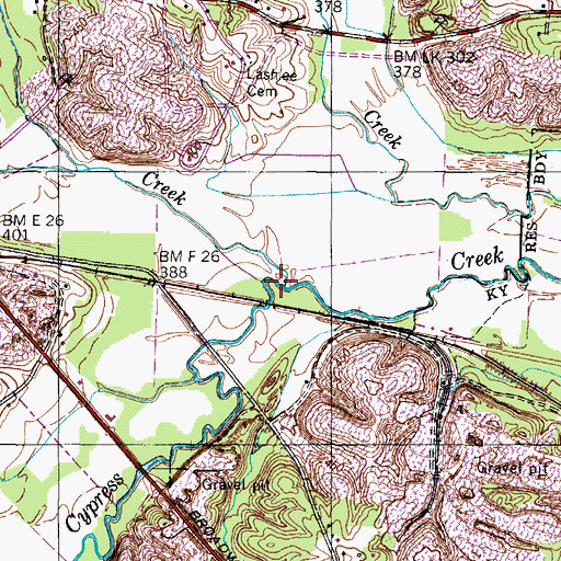 Topographic Map of Cane Creek, TN