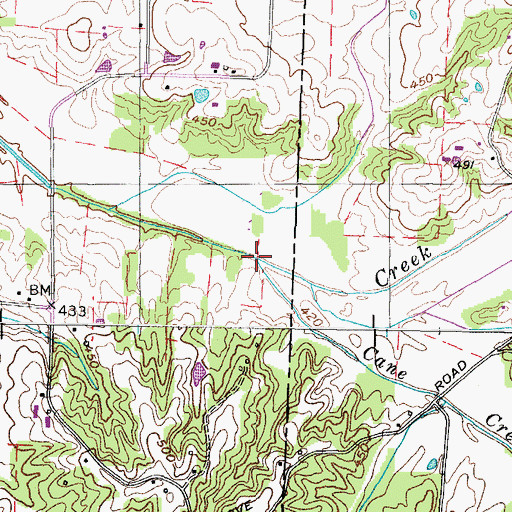 Topographic Map of Cane Creek Branch, TN