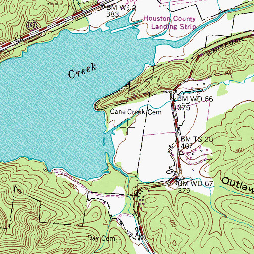 Topographic Map of Cane Creek Cemetery, TN