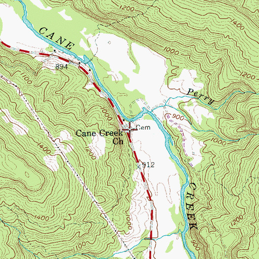Topographic Map of Cane Creek Church, TN
