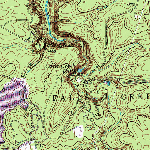 Topographic Map of Cane Creek Falls, TN