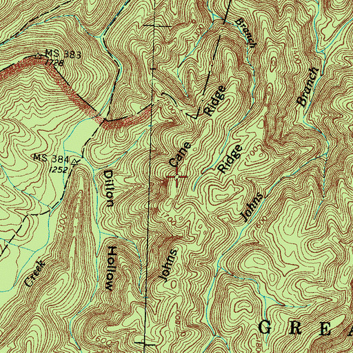 Topographic Map of Cane Ridge, TN