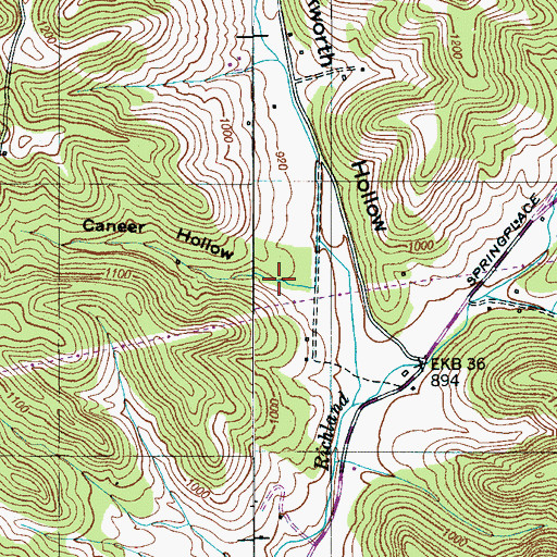 Topographic Map of Caneer Hollow, TN