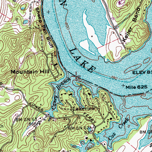 Topographic Map of Caney Branch, TN