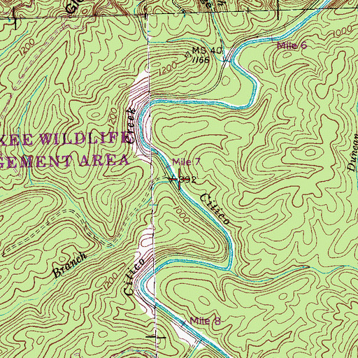 Topographic Map of Caney Branch, TN
