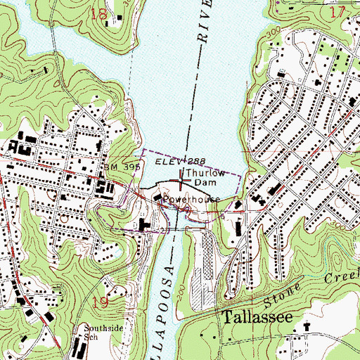Topographic Map of Thurlow Dam, AL