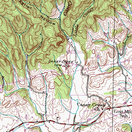 Topographic Map of Caney Creek Cemetery, TN