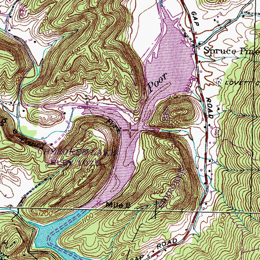 Topographic Map of Caney Fork, TN