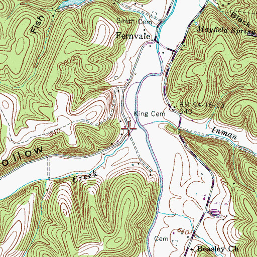 Topographic Map of Caney Fork Creek, TN