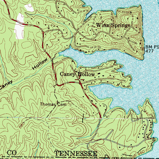 Topographic Map of Caney Hollow, TN