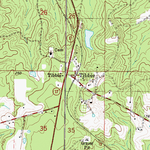 Topographic Map of Tibbie, AL