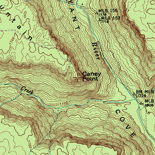 Topographic Map of Caney Point, TN