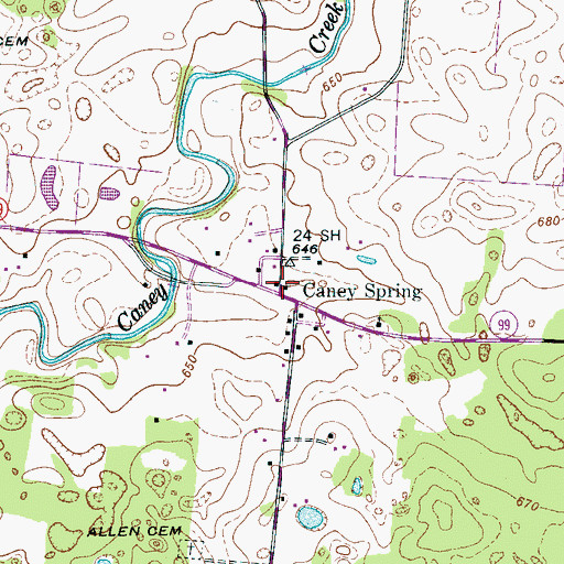 Topographic Map of Caney Spring, TN