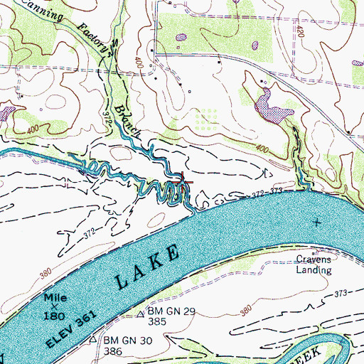 Topographic Map of Canning Factory Branch, TN