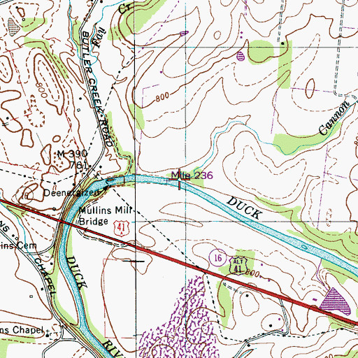 Topographic Map of Cannon Branch, TN