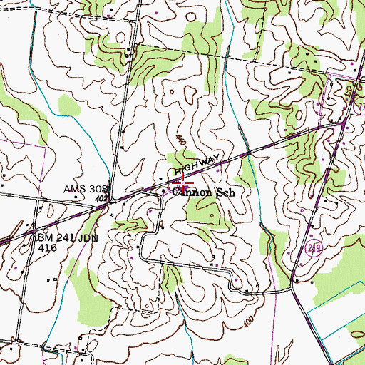 Topographic Map of Cannon School, TN