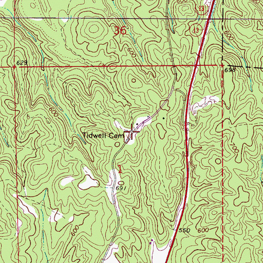 Topographic Map of Tidwell Cemetery, AL